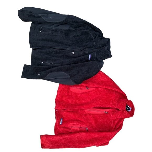 BUNDLE of 2 Patagonia Fleece Jacket Sweaters - Red and Black - BROKEN ZIPPERS - Picture 5 of 16